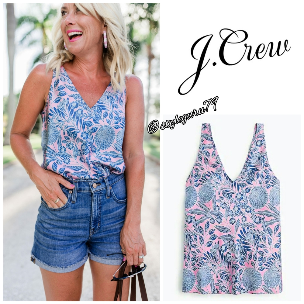 J. Crew Pink and Blue Floral Tank Top